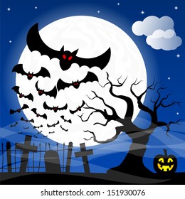 vector illustration of bats against the full moon