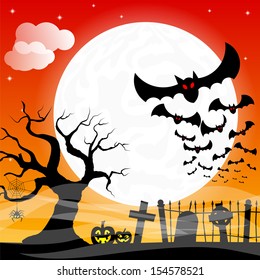 vector illustration of bats against the full moon