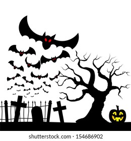 vector illustration of bats against the full moon