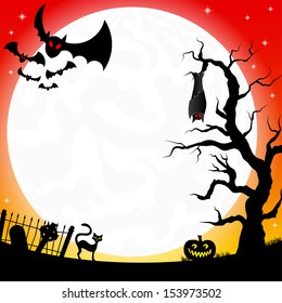 vector illustration of bats in a full moon night