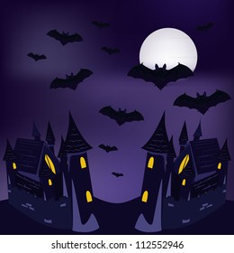 vector illustration with bats over the castle
