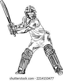vector illustration of batsman player playing attacking cricket shot, T20 Cricket Batsman playing sketch drawing silhouette, Cricket banner poster