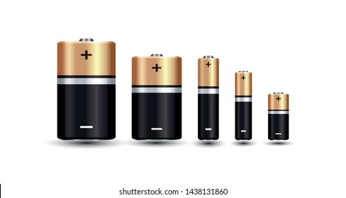 Vector illustration with batteries. Realistic vector illustration.