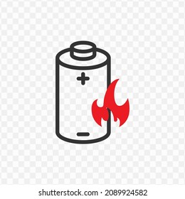 Vector illustration of battery burn icon in dark color and transparent background(png).