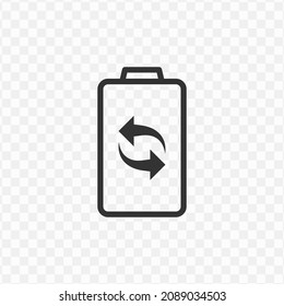 Vector illustration of battery change icon in dark color and transparent background(png).