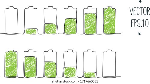 vector illustration of a battery charging process, Sonam continuous line drawing of a hand