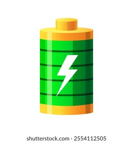 Vector illustration of battery icon full of energy isolated on white background.	