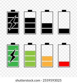 Vector illustration of Battery icon set isolated on transparent background