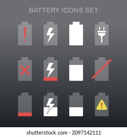 Ilustración vectorial, conjunto de iconos de la batería, símbolo de la batería