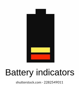 vector illustration. illustration of a battery in low or low bat condition. low battery condition on the display of a vehicle or electronic equipment. 2 bars of battery condition.