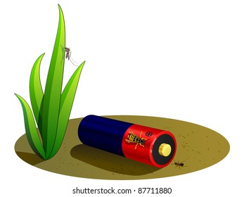 Vector illustration of a battery, lying on the ground