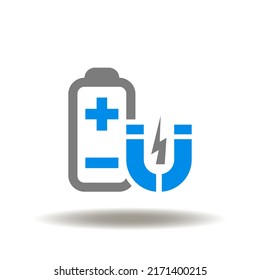 Vector Illustration Of Battery With Magnet. Use Of Cobalt In The Manufacture Of Lithium Batteries, Li-ion, Li-pol Accumulators And Magnets.