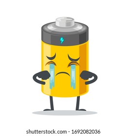 vector illustration of battery mascot or character crying