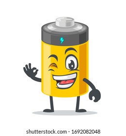ilustración vectorial de la mascota o personaje de la batería con buena mano