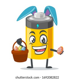 vector illustration of battery mascot or character wearing bunny hat
