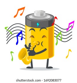 vector illustration of battery mascot or character playing saxophone