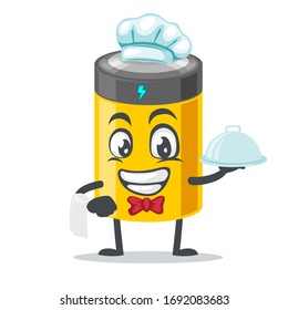 ilustración vectorial de la mascota de la batería o el sombrero de chef que lleva puesto y sirve comida