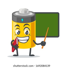 vector illustration of battery mascot or character teaching in front of blackboard