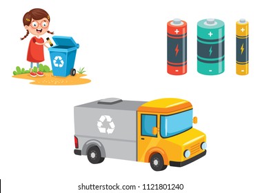 Vector Illustration Of Battery Recycling