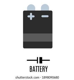 ilustración vectorial de la batería con símbolos y nombres.  Ilustración para electrónica.  Sencillo diseño minimalista plano.