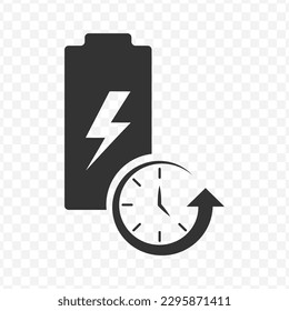 Vector illustration of battery usage time icon in dark color and transparent background(png).