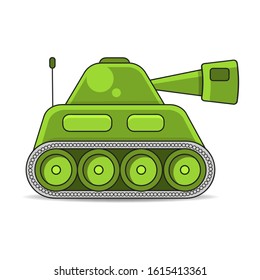 Vector Illustration Of A Battle Tank Aiming A Gun Towards Military Equipment, War, Weapons, For Greeting Card, Poster Or T-shirt Printing.