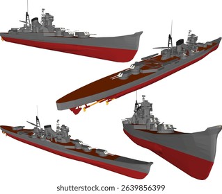 vector illustration of a battleship design with full weapons