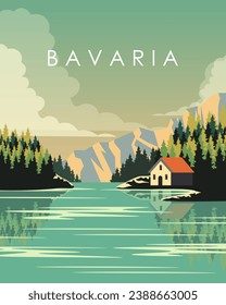 Vector illustration. Bavaria. Poster, banner, postcard, cover. Tourism, travel. Flat design, cartoon style.