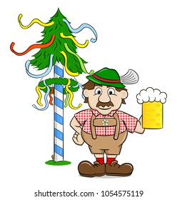 vector illustration of a bavarian with a beer and maypole