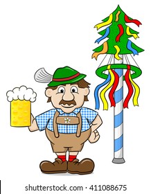 vector illustration of a bavarian with a beer and maypole