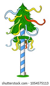 vector illustration of a bavarian cartoon maypole with colorful ribbons