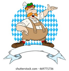 vector illustration of a bavarian man pointing at something