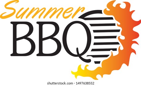 vector illustration of BBQ icon logo. BBQ grill with flames logo, summer cookout symbol
