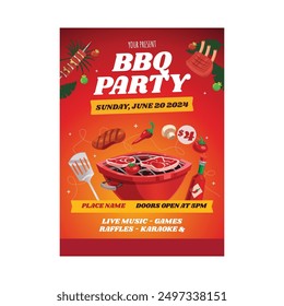 Ilustración vectorial de fiesta de barbacoa. Fiesta de barbacoa Cartel de volante o Anuncio