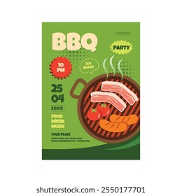 Vector illustration of BBQ party flyer poster template design