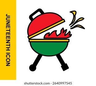 Vector illustration of a BBQ scene with traditional Juneteenth elements like grill, meat, and red-black-green decorations. Great for party invitations or social media posts.
