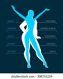 Vector illustration of Be fit, woman silhouette images