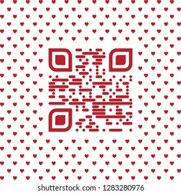 Vector illustration of BE MY VALENTINE text QR code with hearts background. Can be used as valentine card, sticker, greeting card, love message, t-shirt graphic, love label.