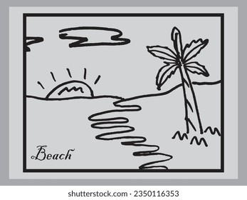 Ilustración vectorial de una playa con un diseño abstracto.