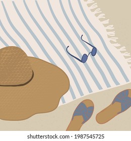 Vector illustration of beach accessories or beach vacation.