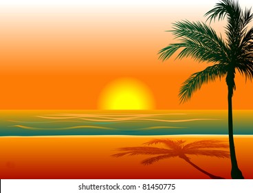 Vector Illustration of Beach Background 1 during sunset/sunrise.