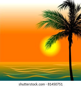 Vector Illustration of Beach Background 4 during sunset or sunrise.