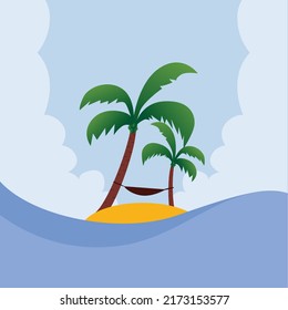
ilustración vectorial del fondo de la playa con hermosa isla
