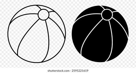 Vector illustration of beach ball in black outline and fill on transparent background