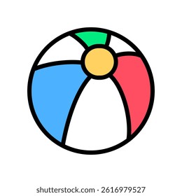 A vector illustration of a beach ball in colored outline icon style, isolated on a white background. Ideal for summer, vacation, beach, and outdoor play-themed designs.
