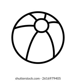 A vector illustration of a beach ball in line icon style, isolated on a white background. Ideal for summer, vacation, beach, and outdoor play-themed designs.