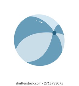 Vektorgrafik eines Strandballs oder Spielzeugballs mit blauen und weißen Streifen einzeln auf weißem Hintergrund. Zubehör für den Sommerstrand. Kugelsymbol.