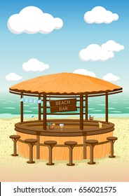 Vector illustration of the beach bar on the seaside.