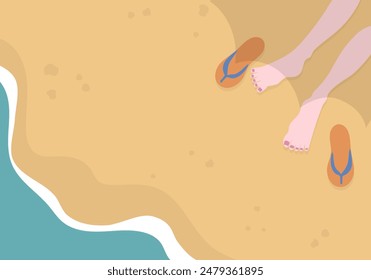 Vector illustration of a beach with bare feet and beach sandals