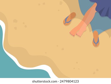 Vector illustration of a beach with bare feet and beach sandals